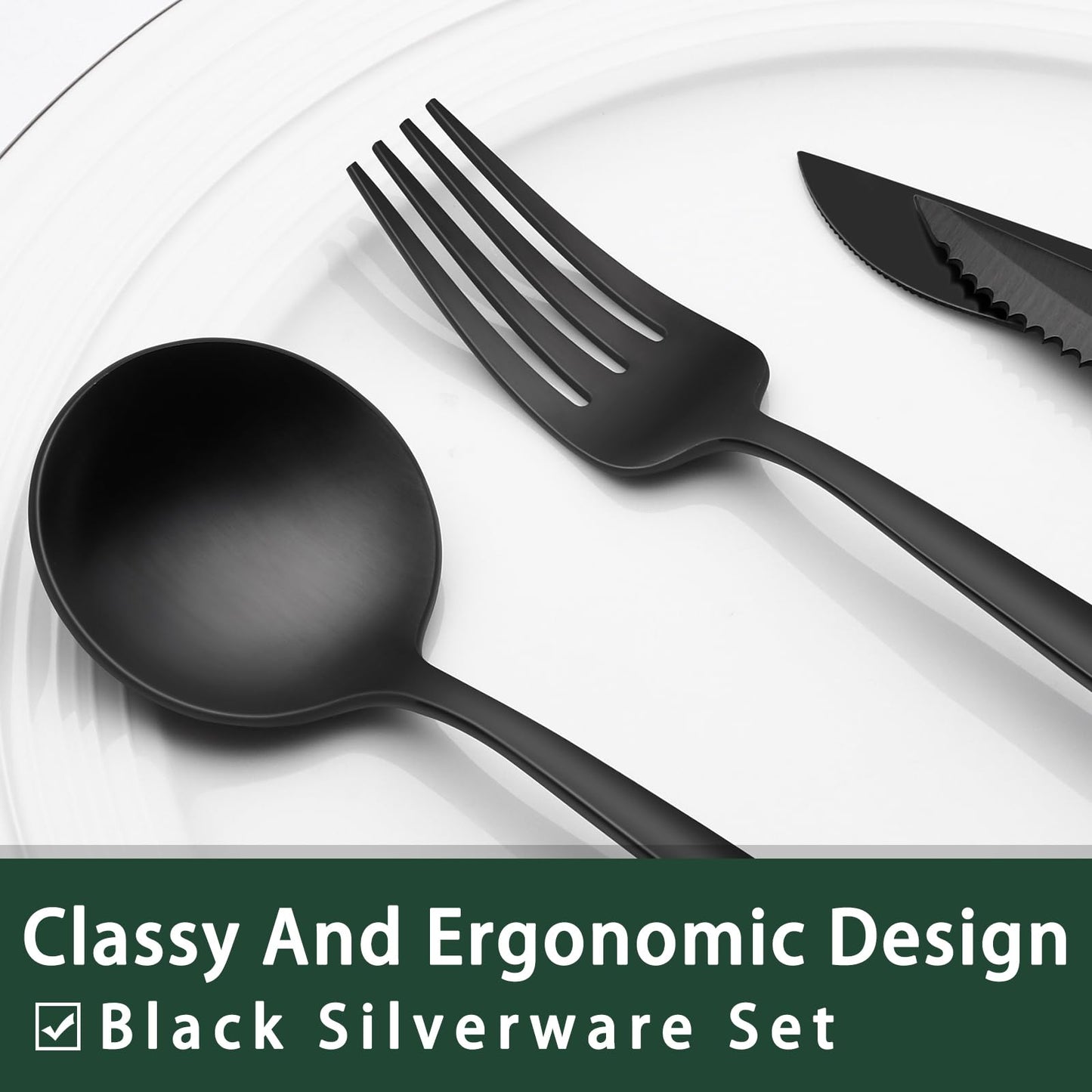 24-Piece Black Silverware Set with Steak Knives, Black Flatware Set for 4