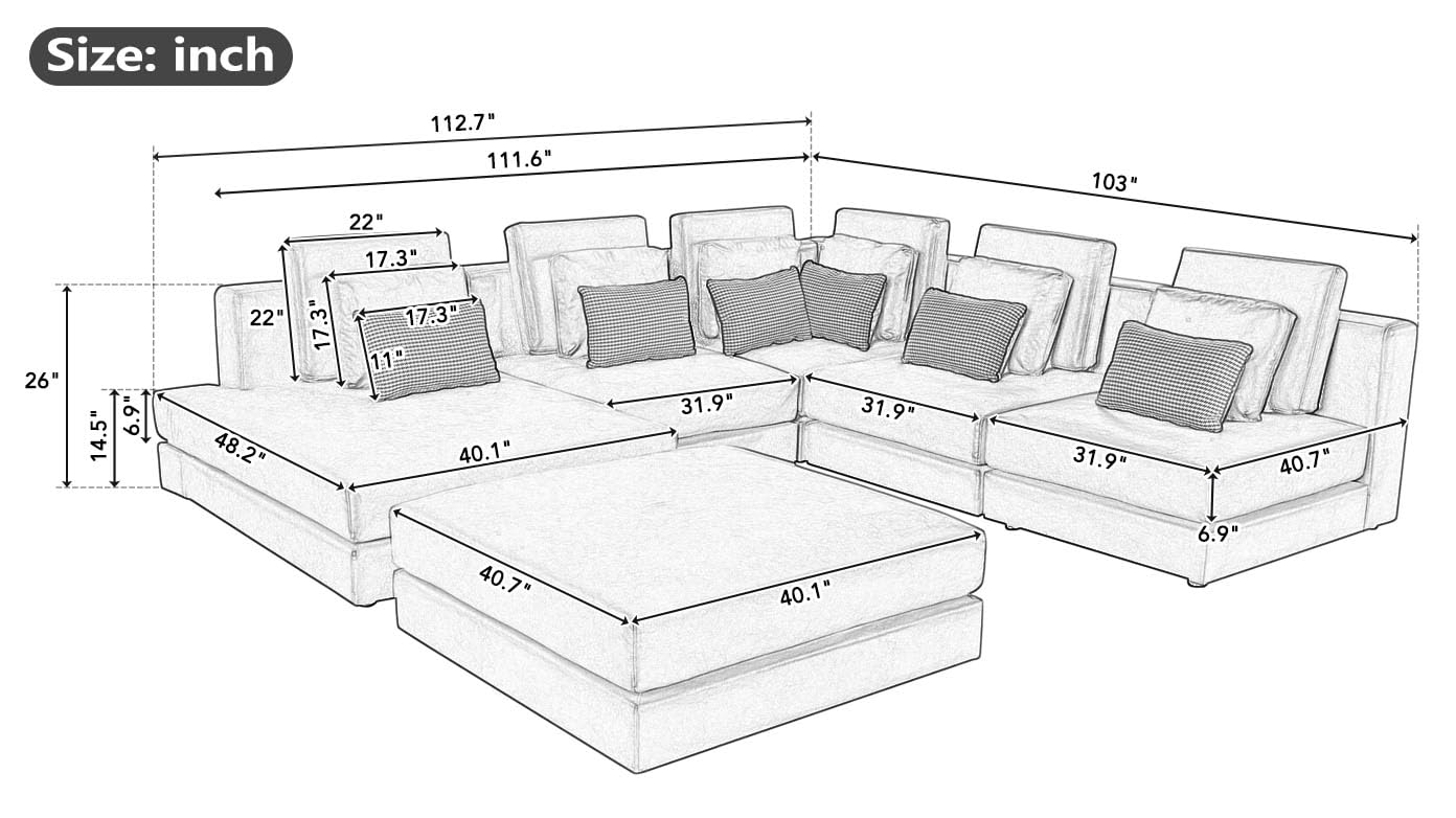 Oversized Modular Technical Leather Sectional Sofa Couch U Shaped