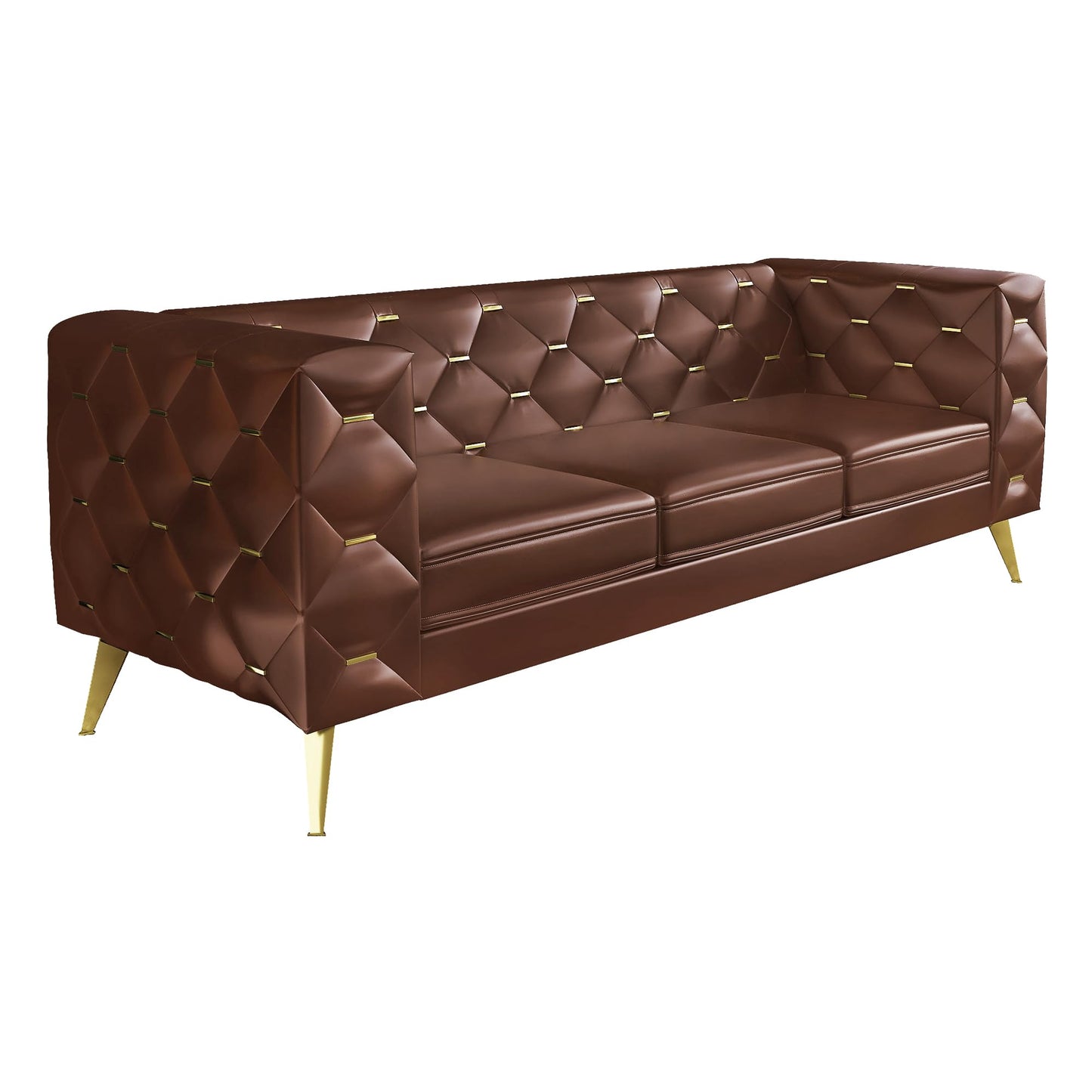 84'' Velvet Upholstered 3 Seater with Square Arms and Tufted Back, Mid-Century Modern