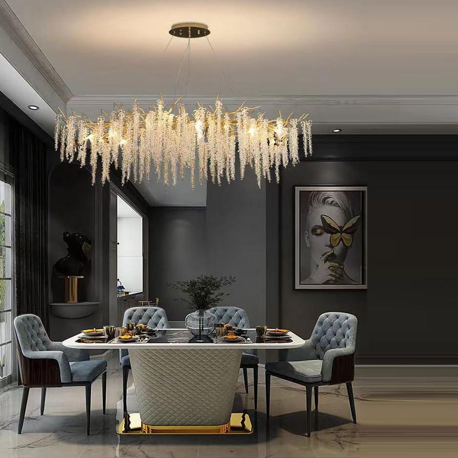 Modern Crystal Tree Branches Chandelier Gold Round Raindrop