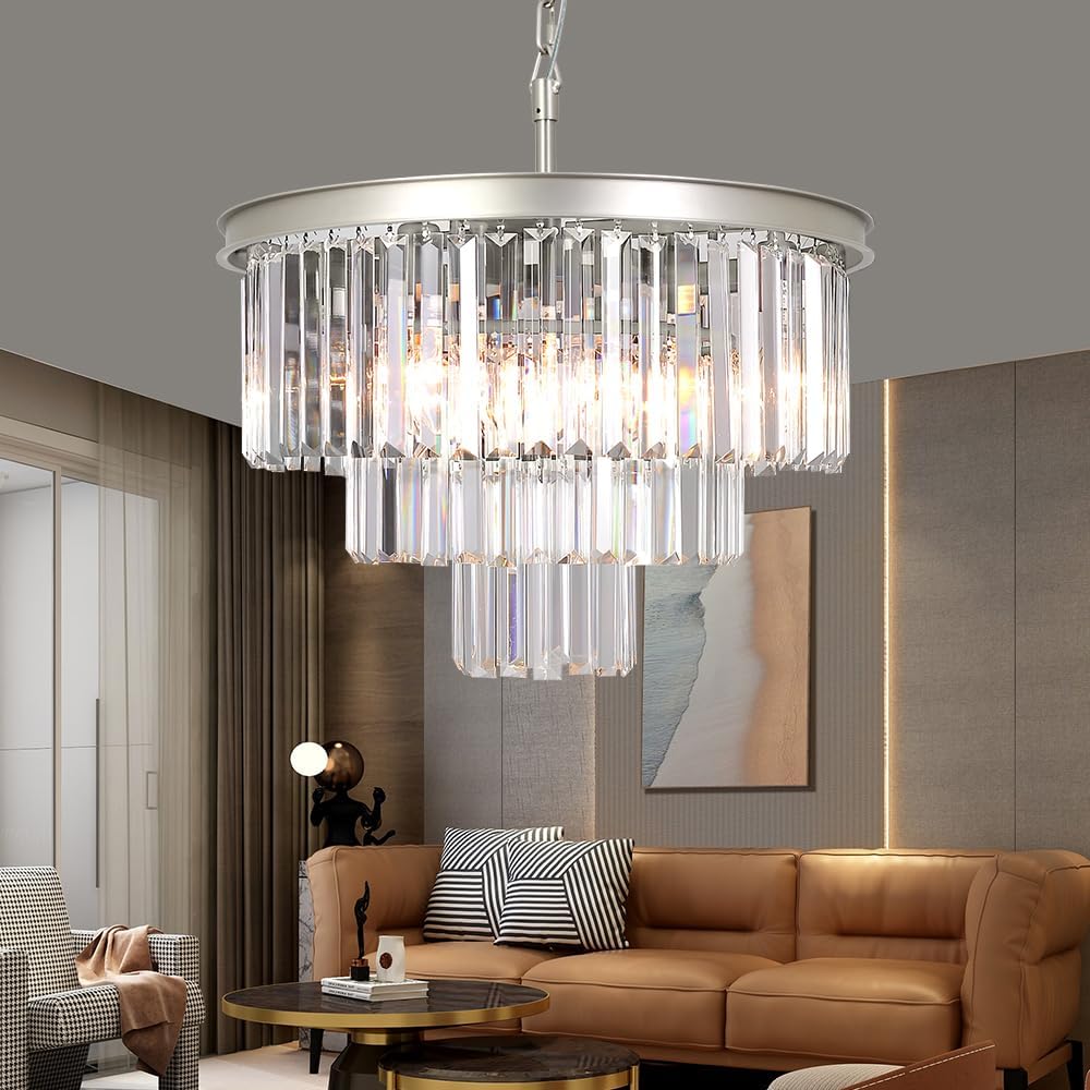 Luxury Smoke Crystal Chrome Chandelier, 8 Lights Pendant