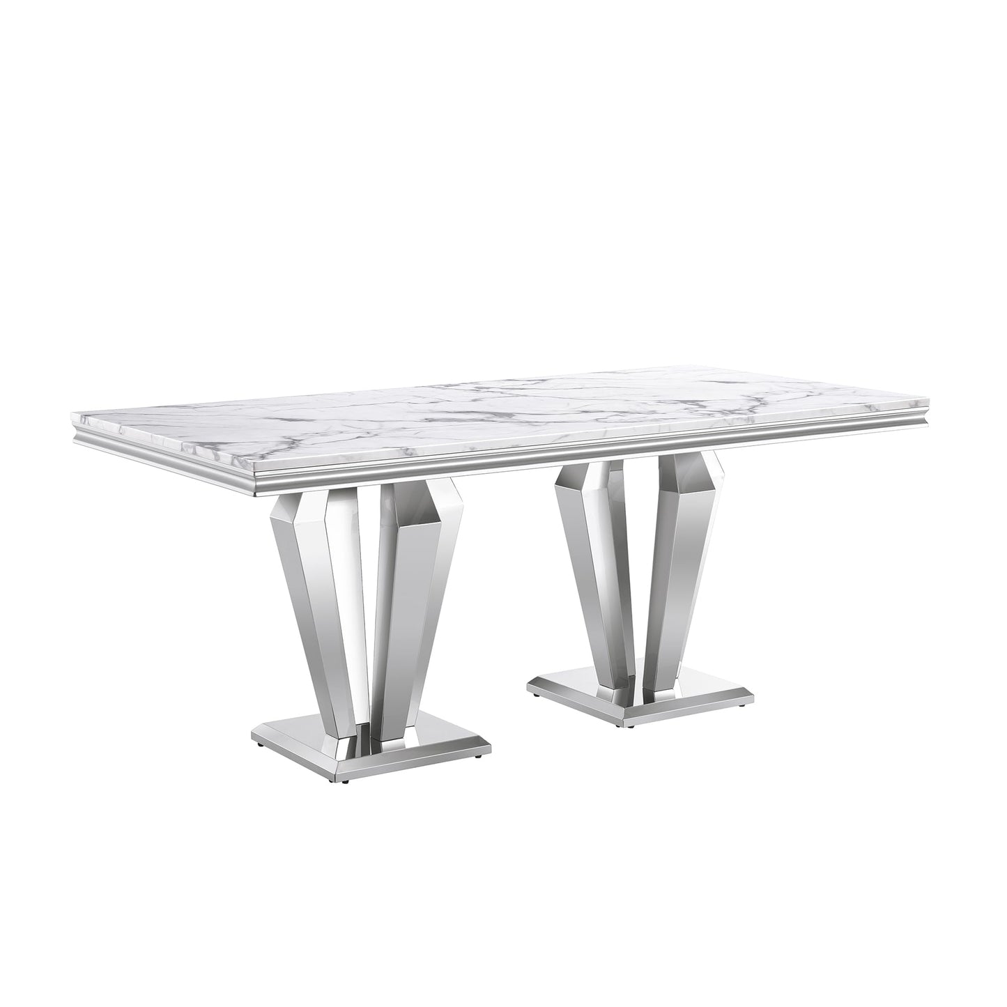 70 Inch White Marble Kitchen Table with Gold Mirrored Cabriole Legs