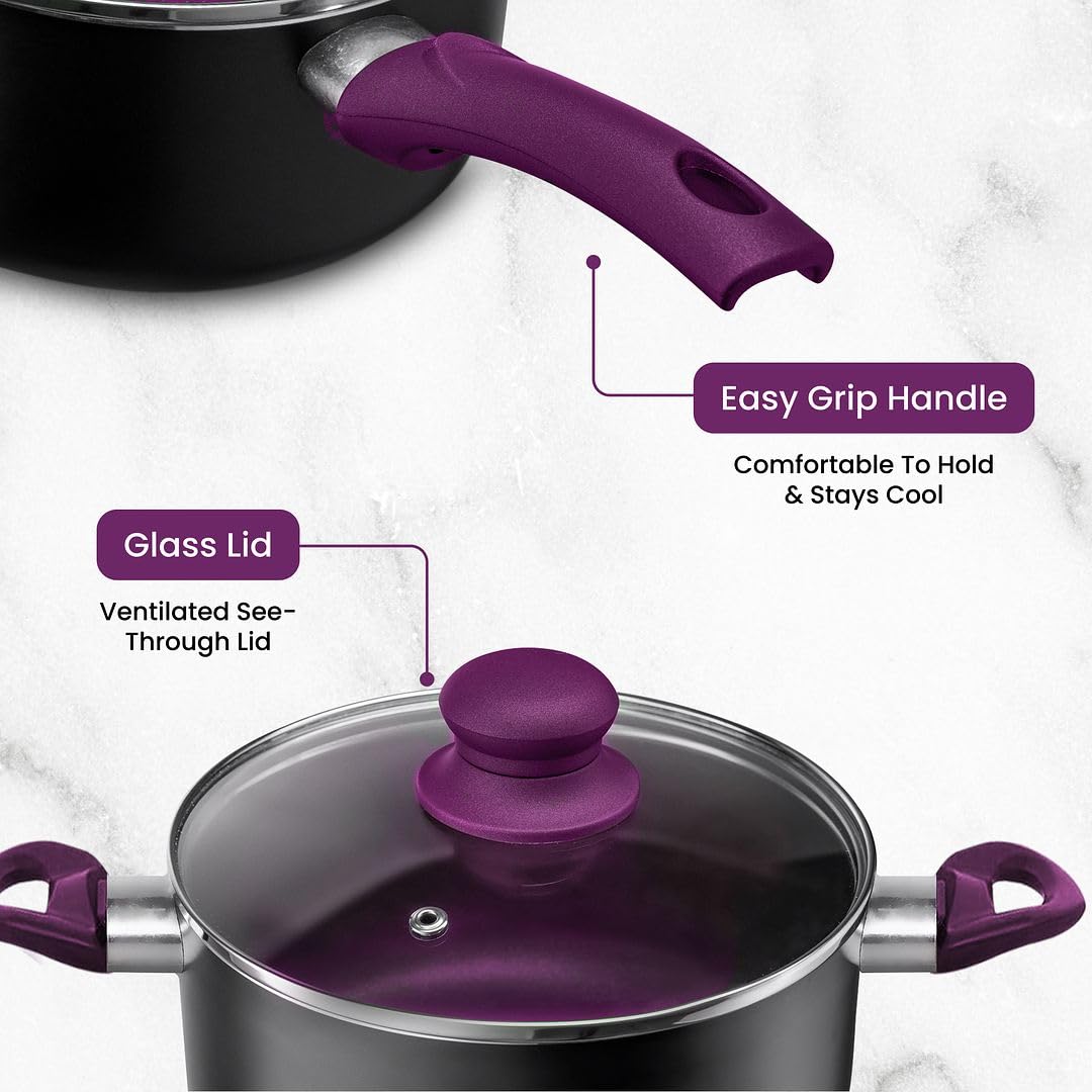 Pots And Pans Set Nonstick Aluminum Cooking Essentials 11 Pieces Purple