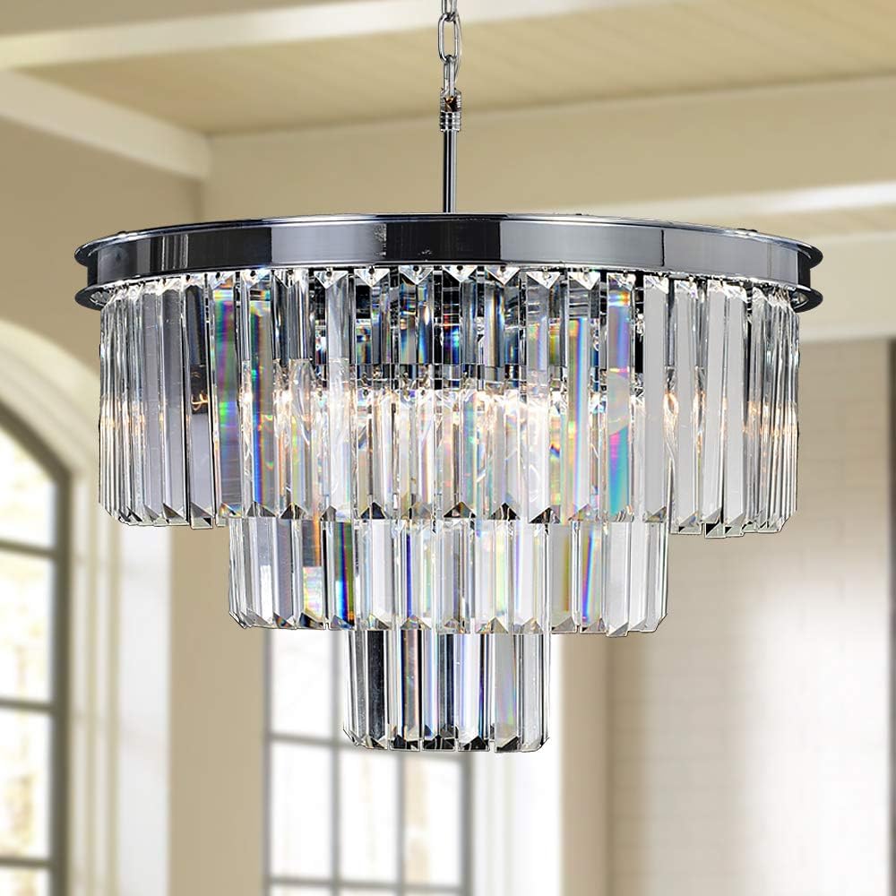 Luxury Smoke Crystal Chrome Chandelier, 8 Lights Pendant