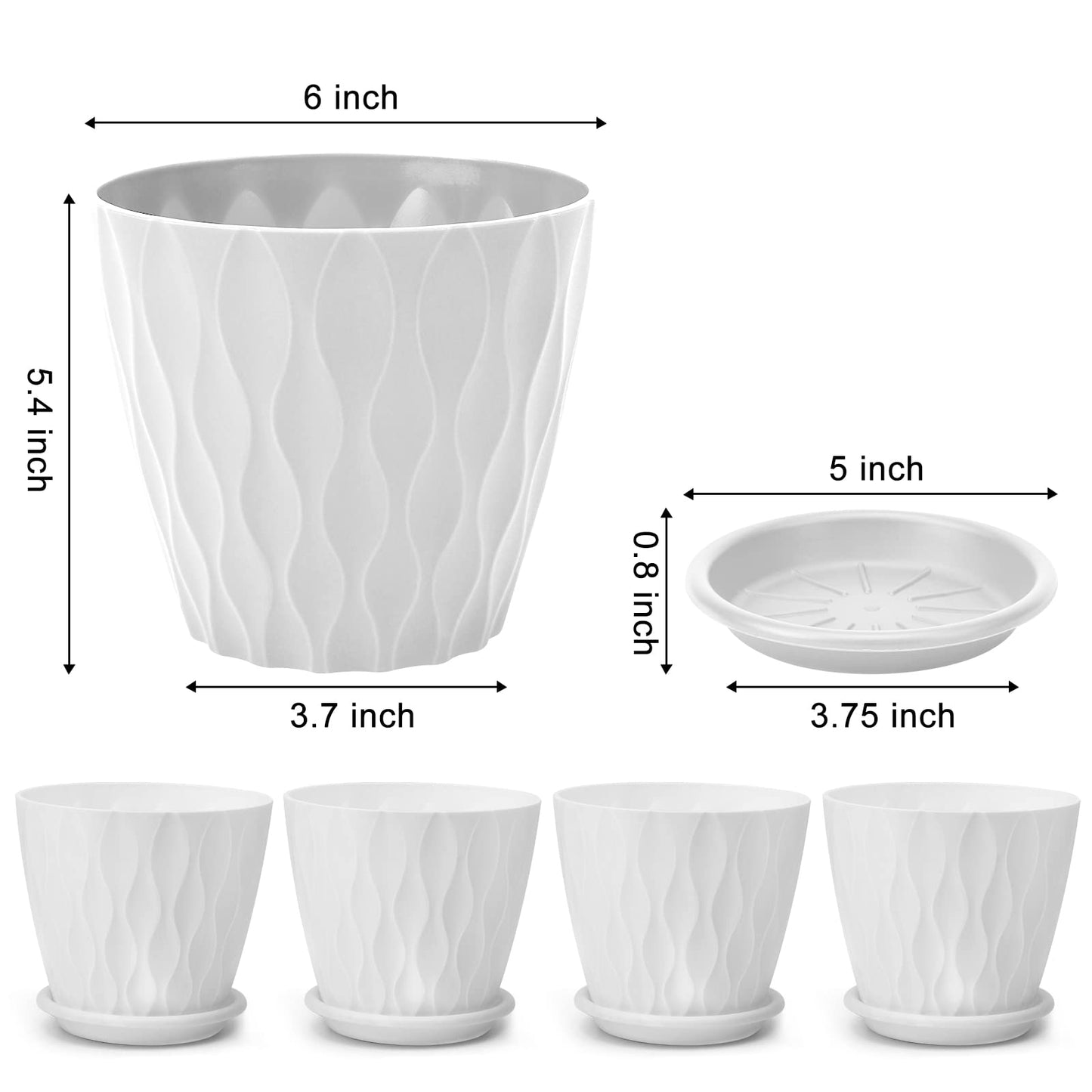 6 inch Plant Pots, 5 Pack Flower Pots Outdoor Indoor, Planters with Drainage Hole