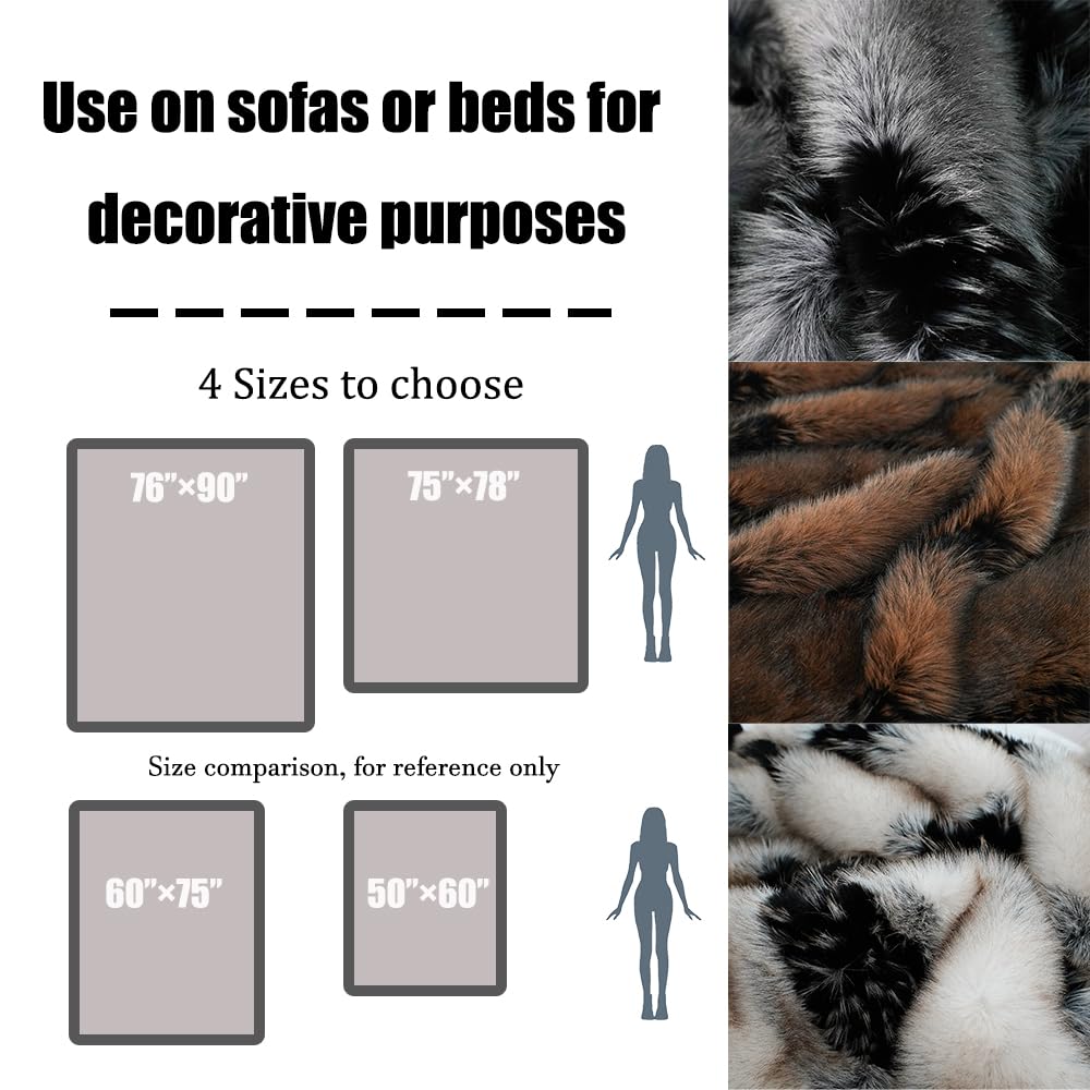 Faux Fur Throw Blanket, Super Soft and Cozy Plush for Bed and Couch