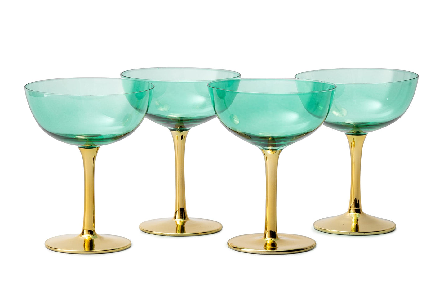 Colored Coupe Art Deco Glasses, Gold | Set of 4 | 8 oz Classic Cocktail Glassware