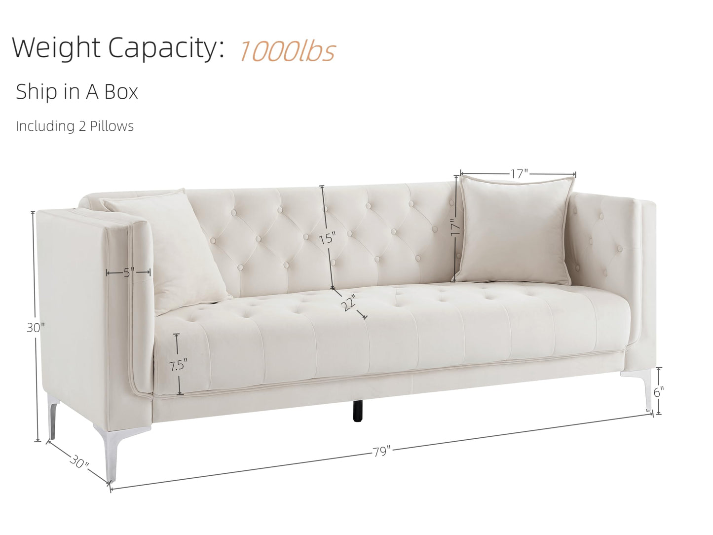 79'' Modern Sofa Couch for Living Room, 3 Seater Sofa with Deep Seats