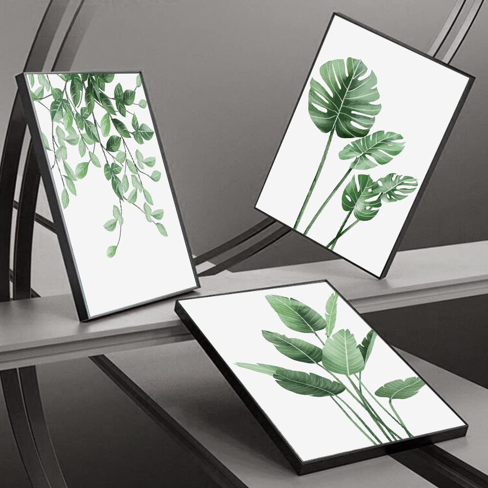 3 Piece Green Plants Poster Canvas Frame Wall Art