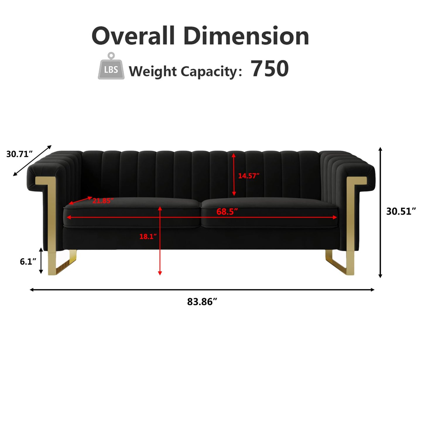 83" Chesterfield Button Tufted Sofa Velvet Upholstered Couch 3 Seat