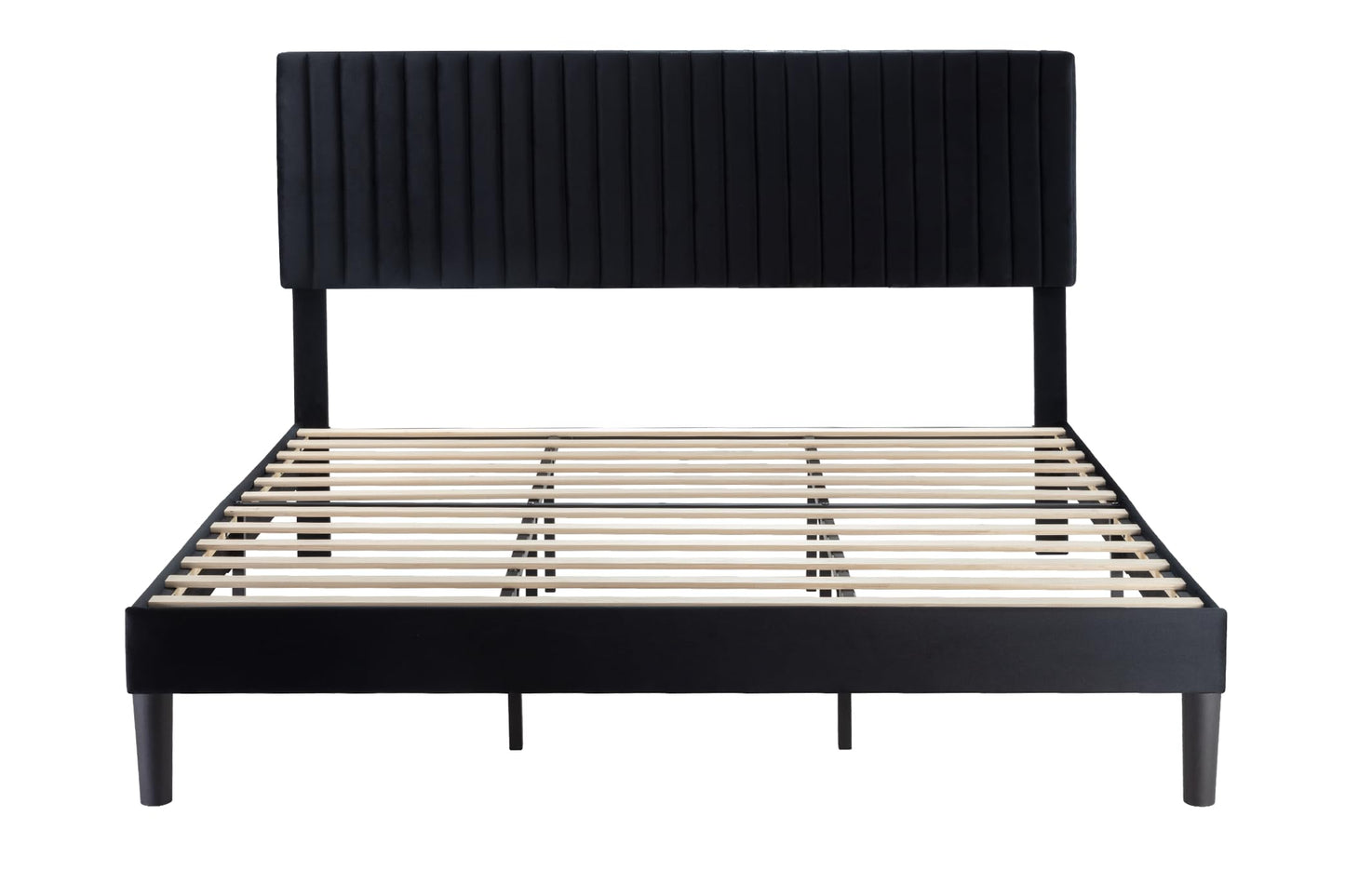 Velvet Upholstered Platform Bed with Adjustable Vertical Channel