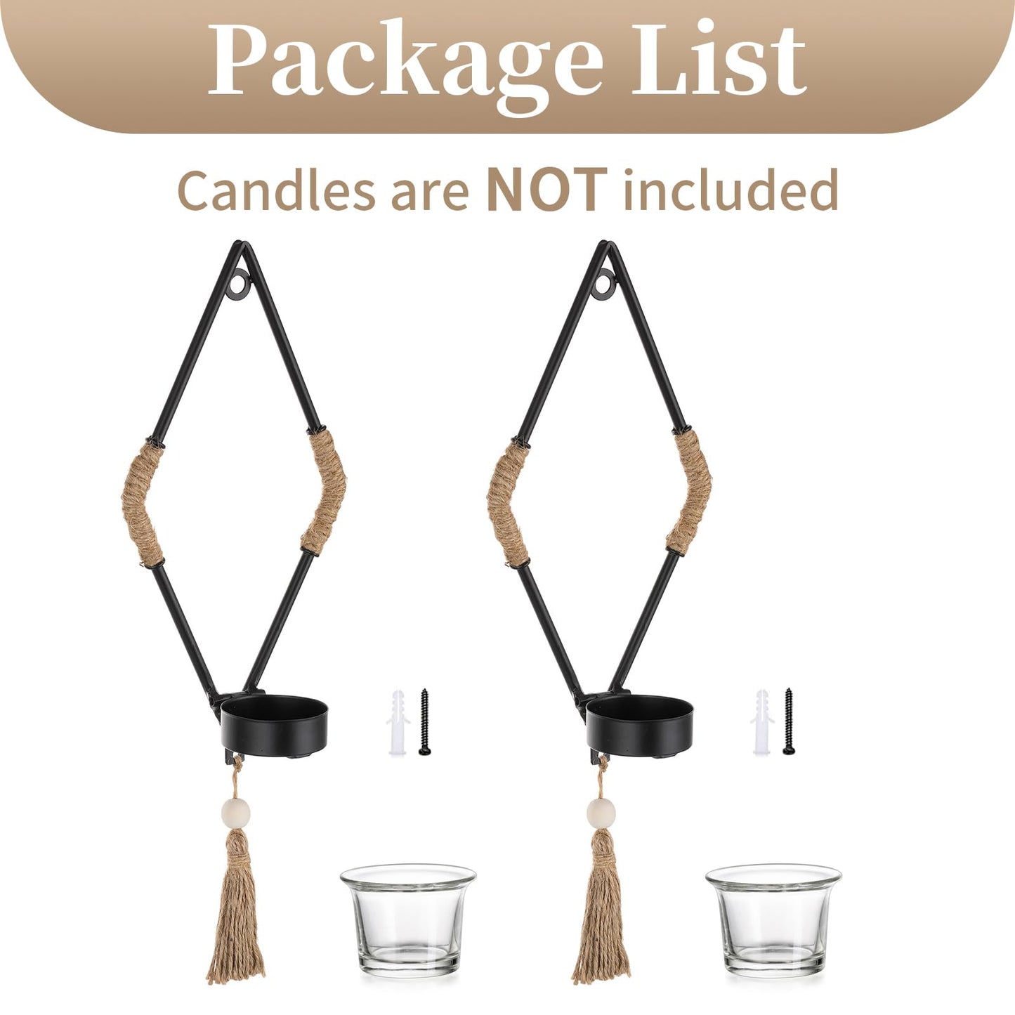 Candle Sconces Wall Decor - Set of 2 Black Candle Holders for Pillar