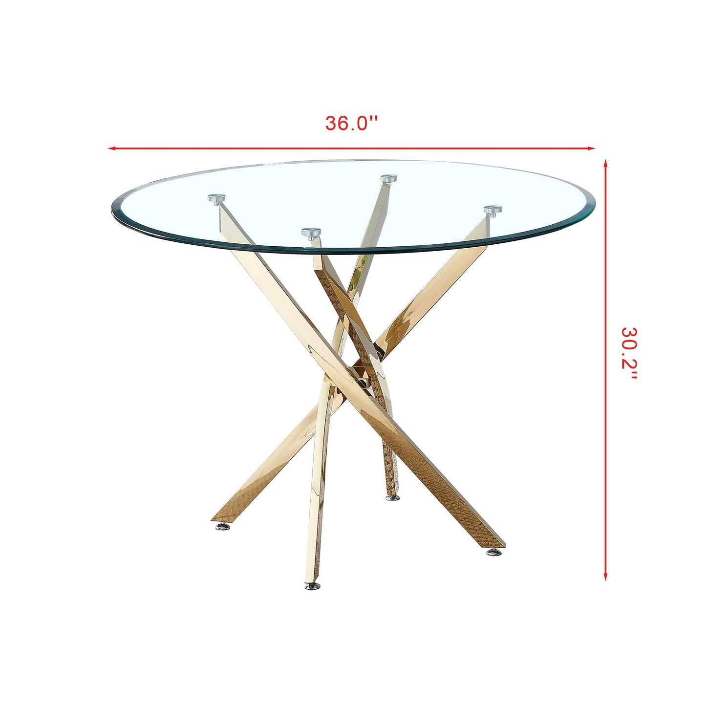 5 Piece Round Glass Dining Table Table Set, Round Glass with 4 PU Dining Chairs