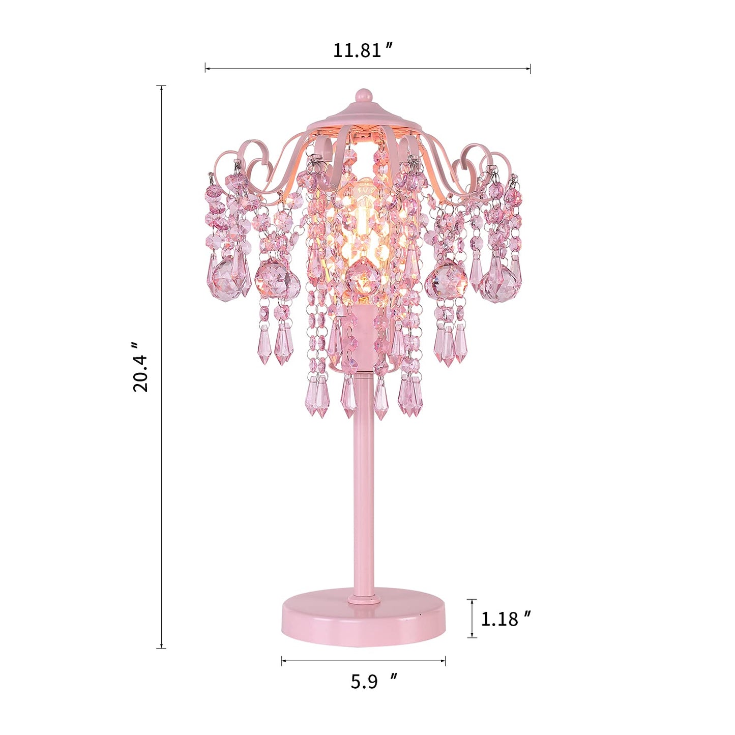 Pink Crystal Bedside Table Lamp H20.4'' W11.81'' 1-Light E26