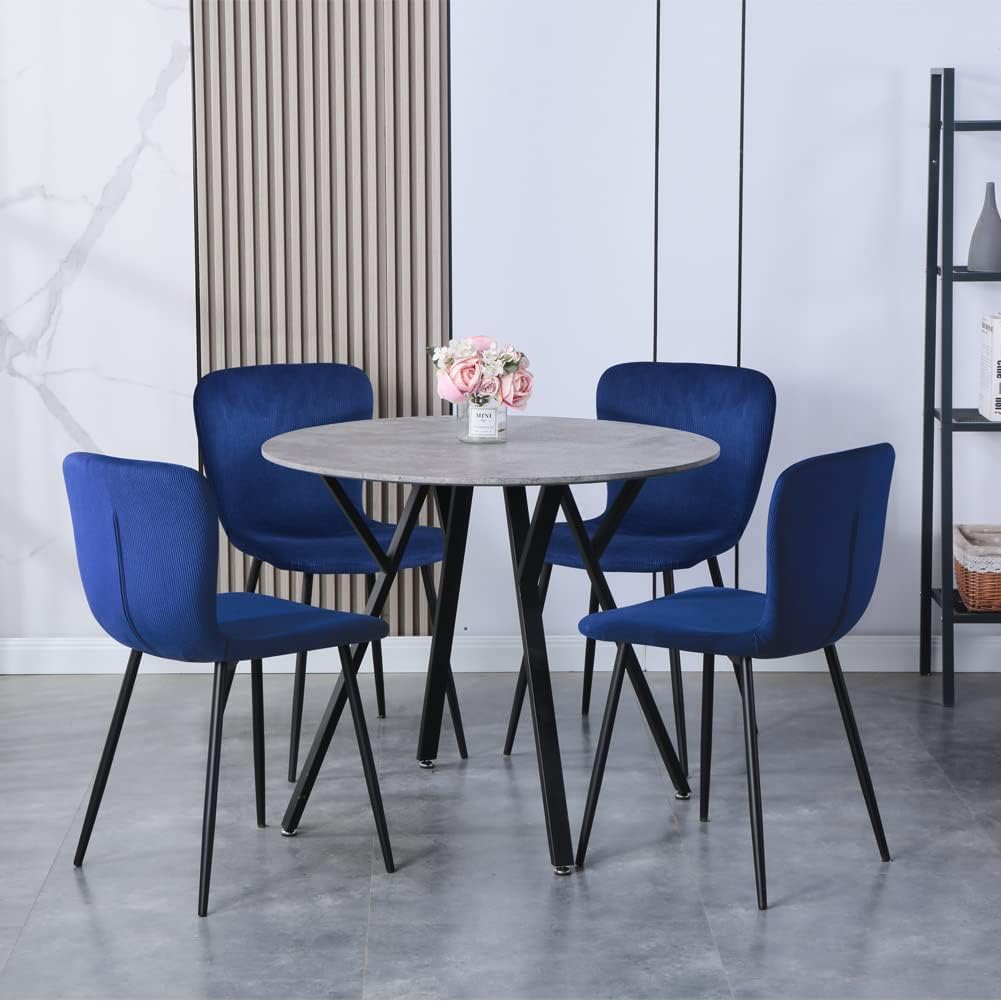 5-Piece Marble Modern Dining Table with 4 Chairs for Dining Room