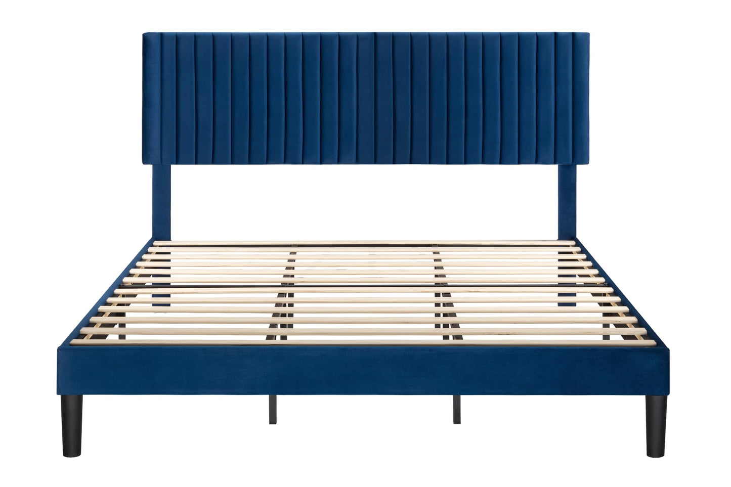 Velvet Upholstered Platform Bed with Adjustable Vertical Channel