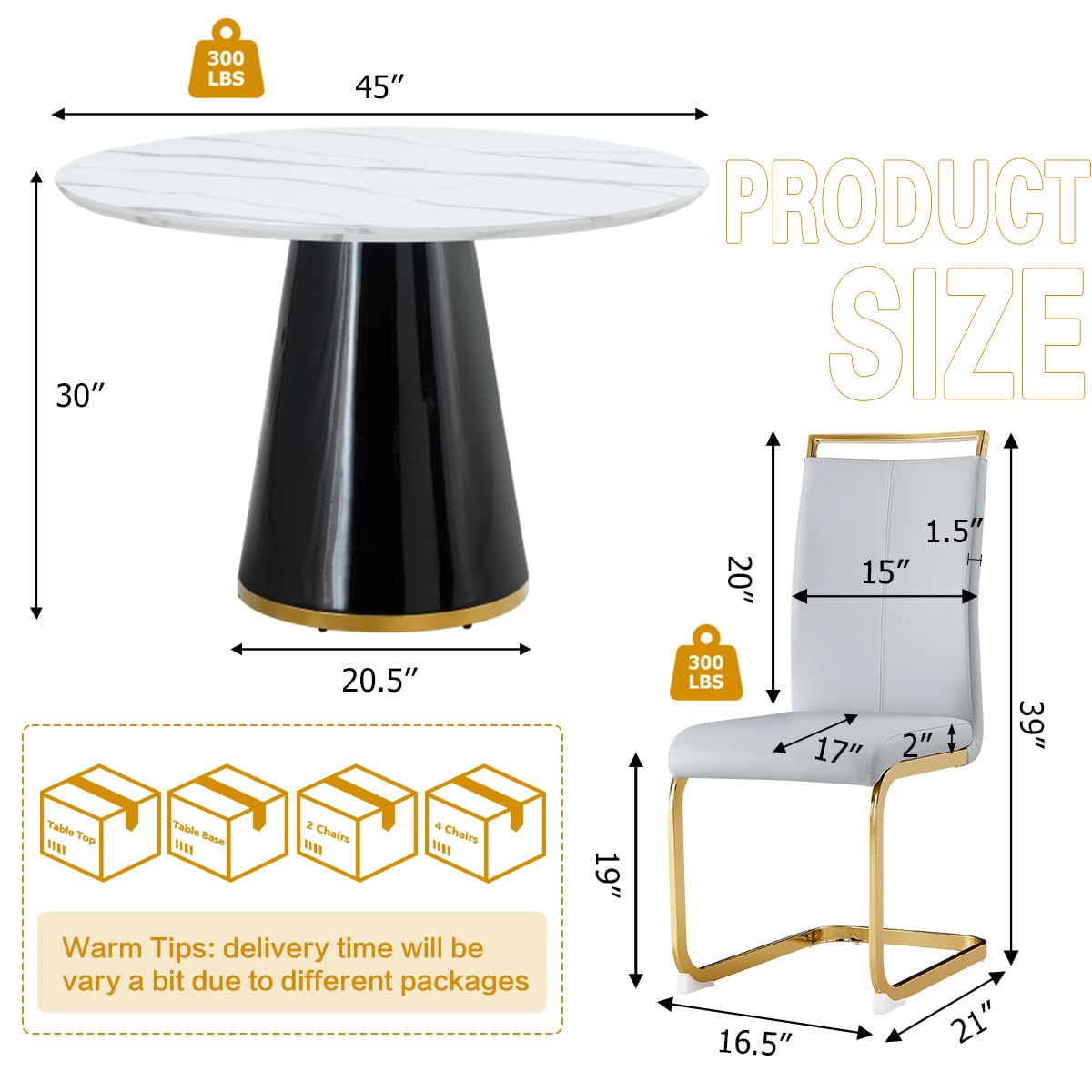 Round Dining Table Set for 6, 45''Round Wooden Dining Set