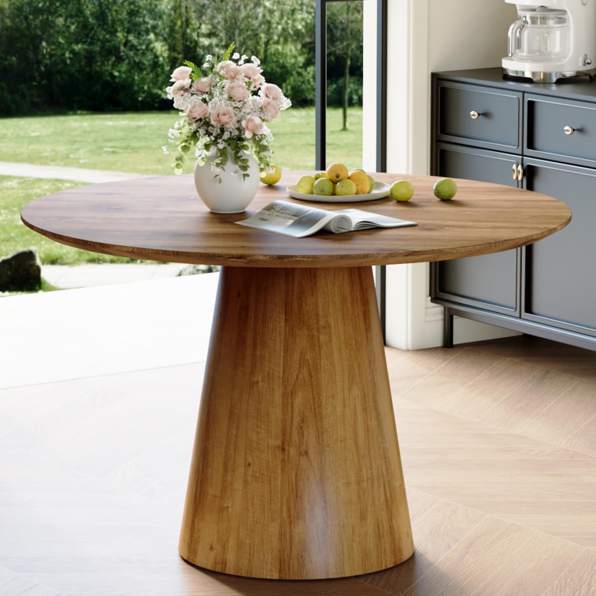 Round Dining Table Set for 6, 45''Round Wooden Dining Set