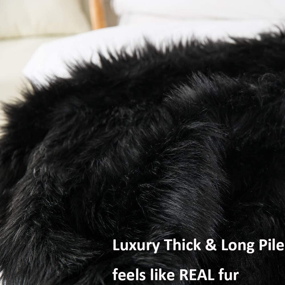 Luxury Plush Faux Fur Blanket King Size, Long Pile Brown with Black