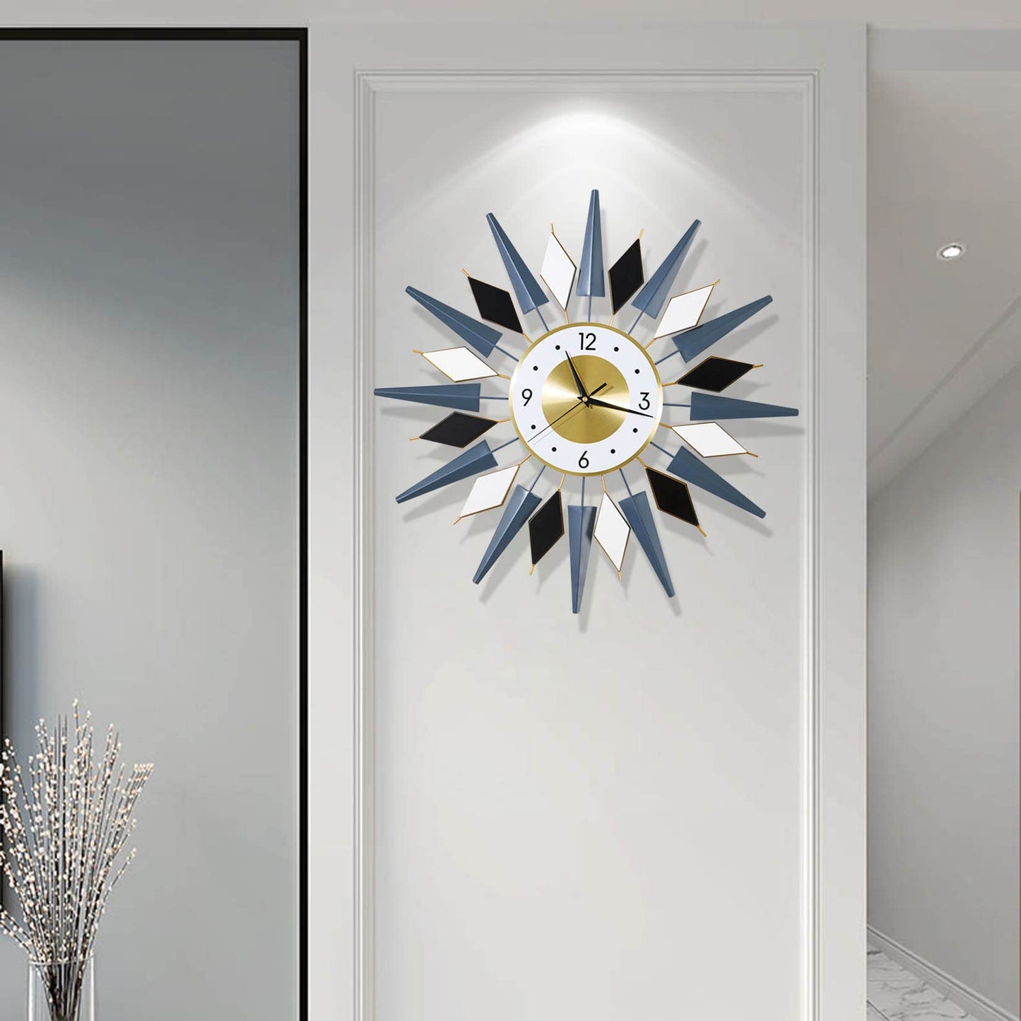 24 Inch Modern Metal Wall Clock Unique Design, Large Silent Battery Operated