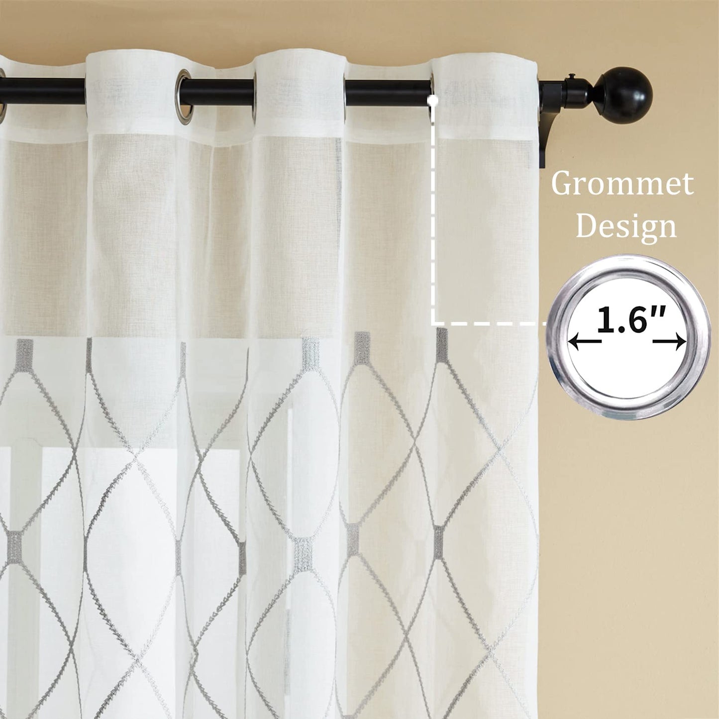 White Sheer Curtains 84 Inches Long for Living Room, 2 Panels Set