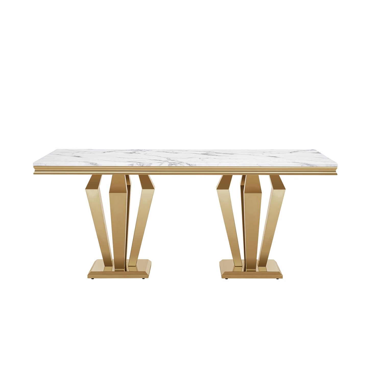 70 Inch White Marble Kitchen Table with Gold Mirrored Cabriole Legs