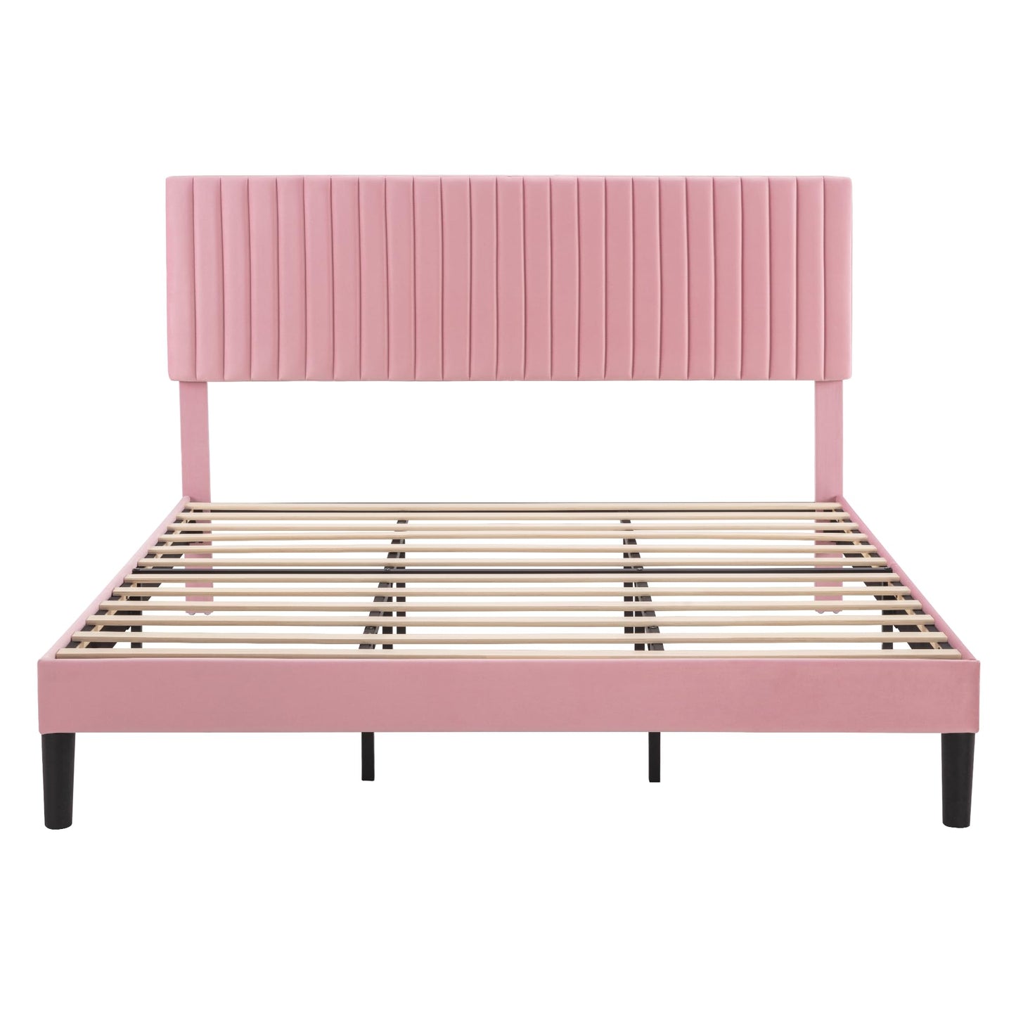 Velvet Upholstered Platform Bed with Adjustable Vertical Channel