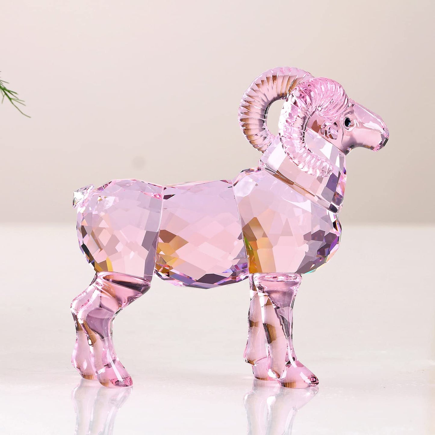 Crystal Goat Art Figurine Collection Table top Ornament Statue Home Decor (Gold)