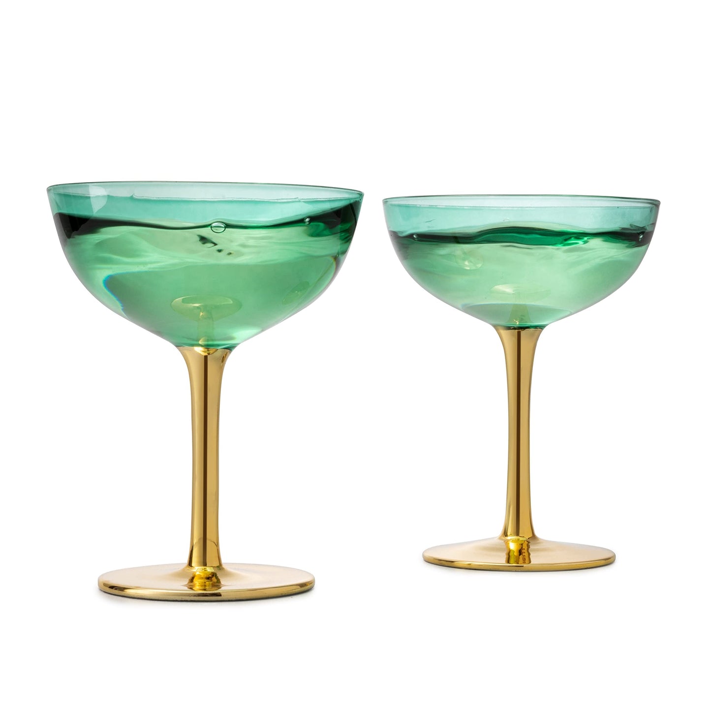 Colored Coupe Art Deco Glasses, Gold | Set of 4 | 8 oz Classic Cocktail Glassware