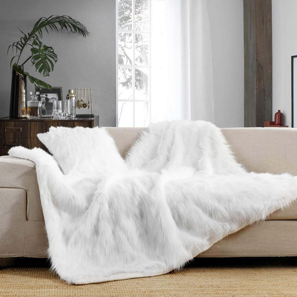 Luxury Plush Faux Fur Blanket King Size, Long Pile Brown with Black