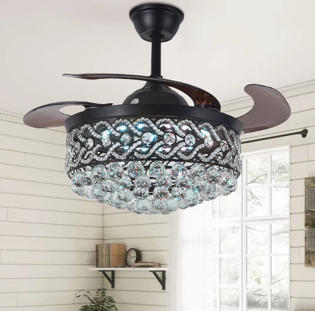 42" Crystal Chandelier Ceiling Fan and Remote, Gold Luxury Fan