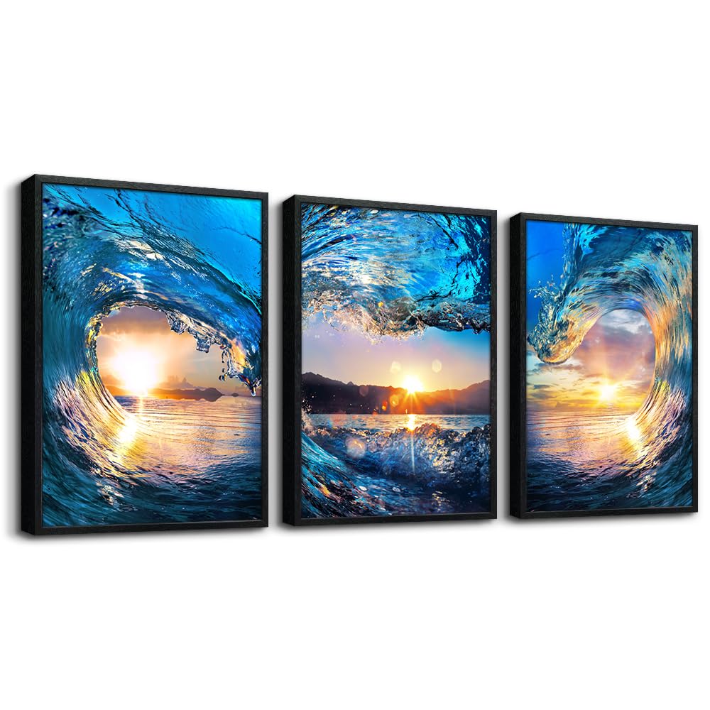 Canvas Wall - Sunrise Ocean Waves Wall Paintings Blue Sea Beach  Prints