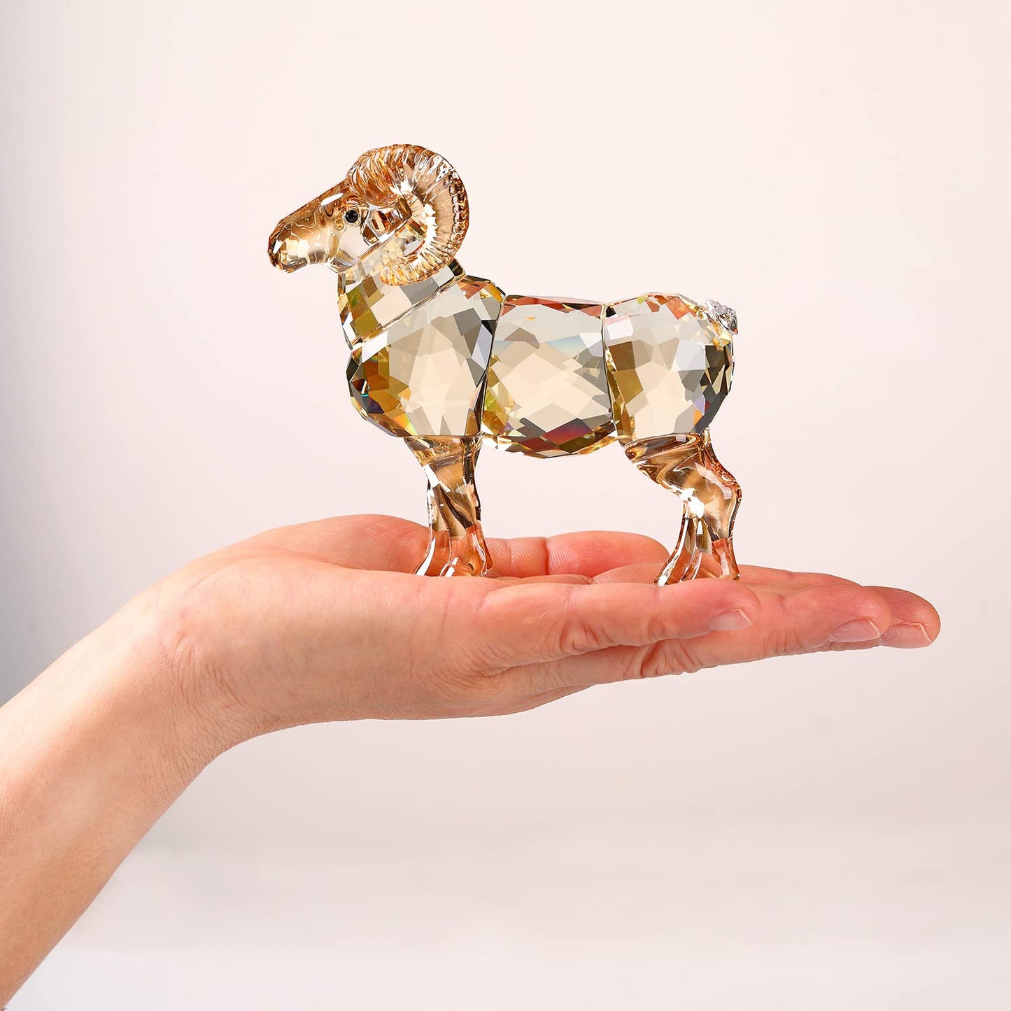 Crystal Goat Art Figurine Collection Table top Ornament Statue Home Decor (Gold)