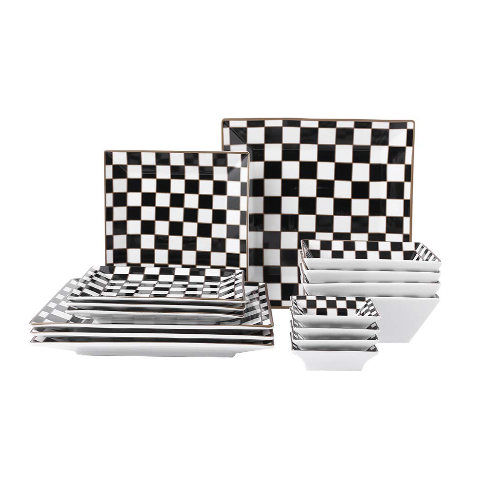 Checker 16-piece Square Dinnerware Set for 4 with Side Dishes