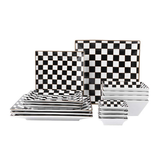 Checker 16-piece Square Dinnerware Set for 4 with Side Dishes