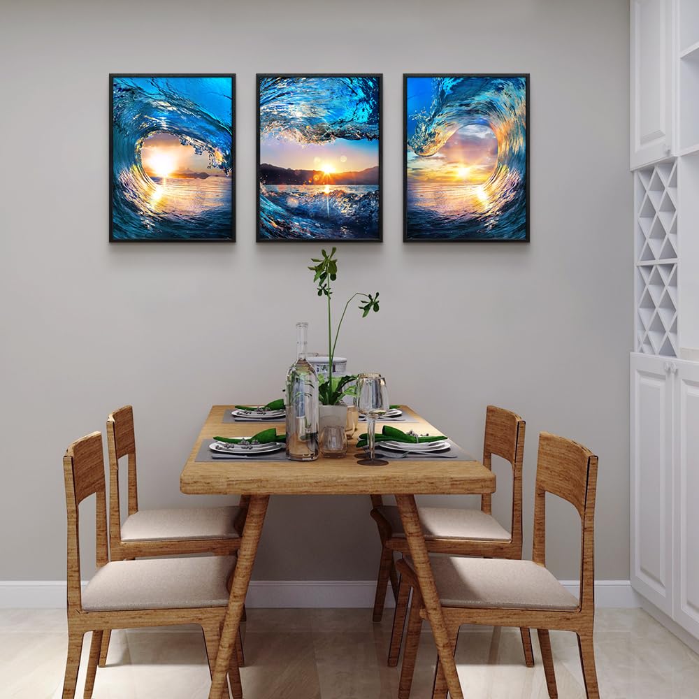 Canvas Wall - Sunrise Ocean Waves Wall Paintings Blue Sea Beach  Prints