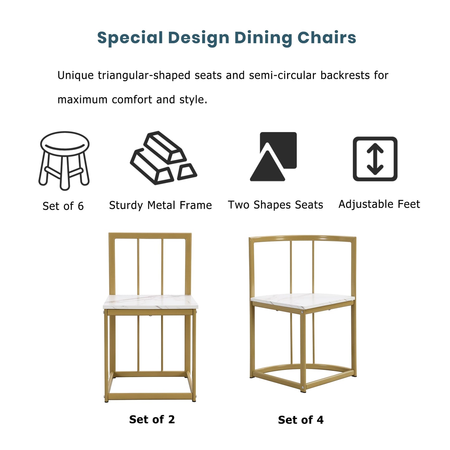 7-Piece Space-Saving Dining Set for 6 with Faux Marble Top, Metal Frame