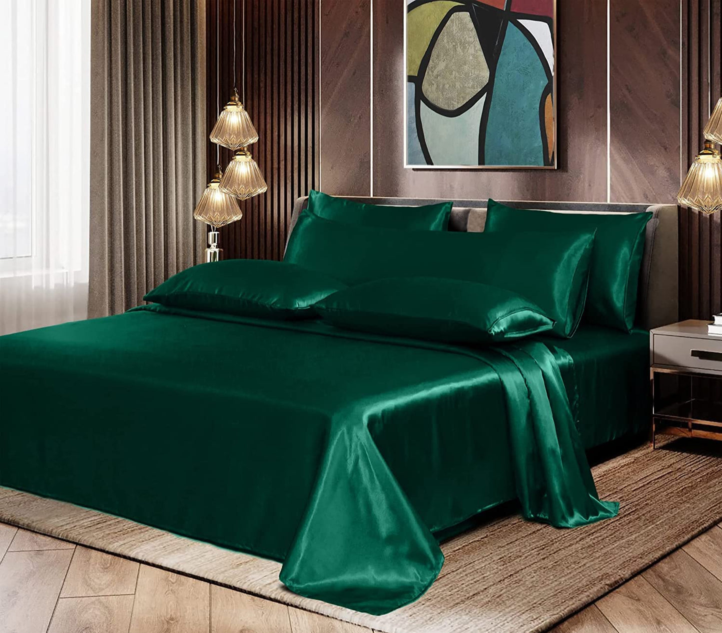 7pcs Satin Sheets Queen Size Bed Set Satin Sheet Set