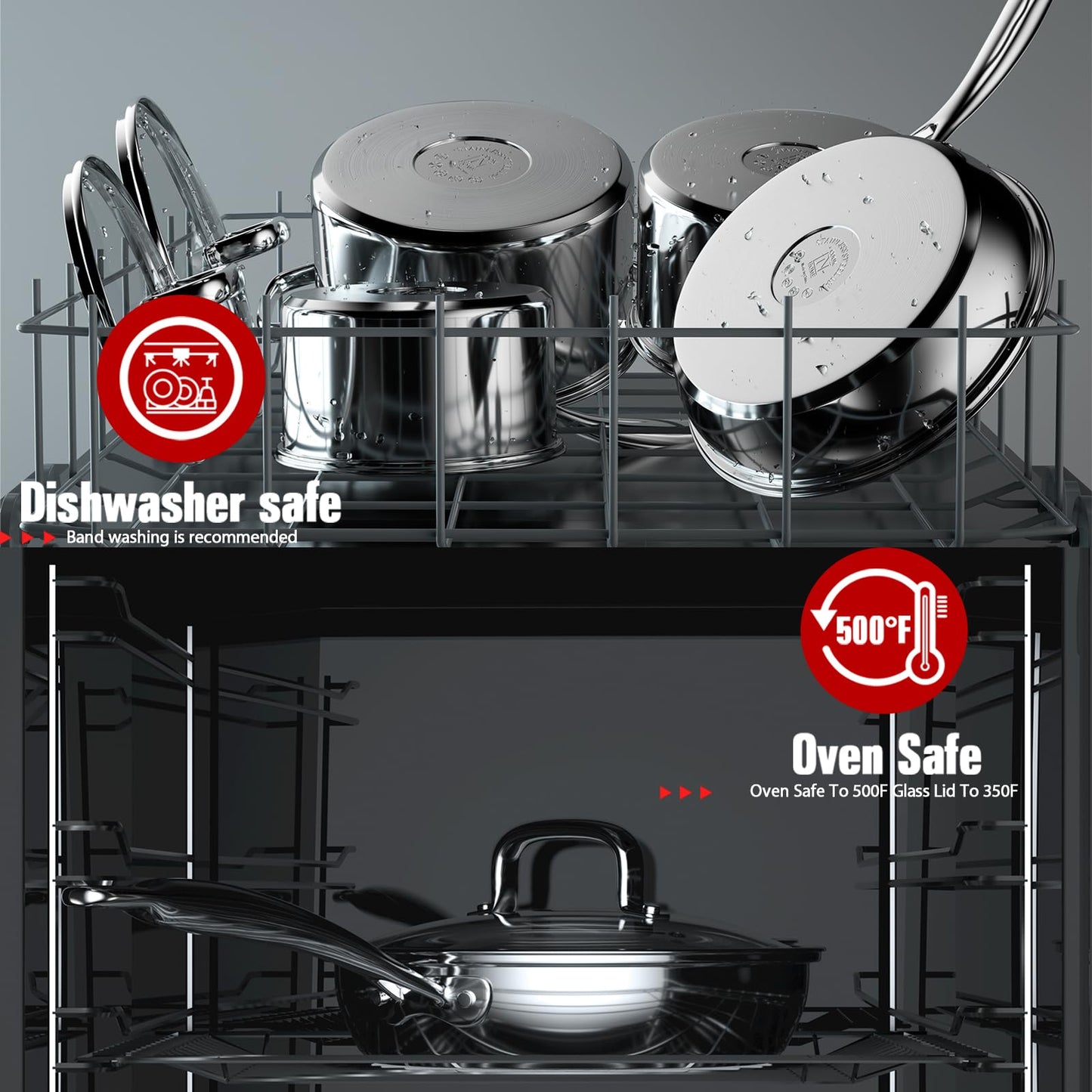 8-Piece Stainless Steel Pots and Pans Cookware Set, Silver