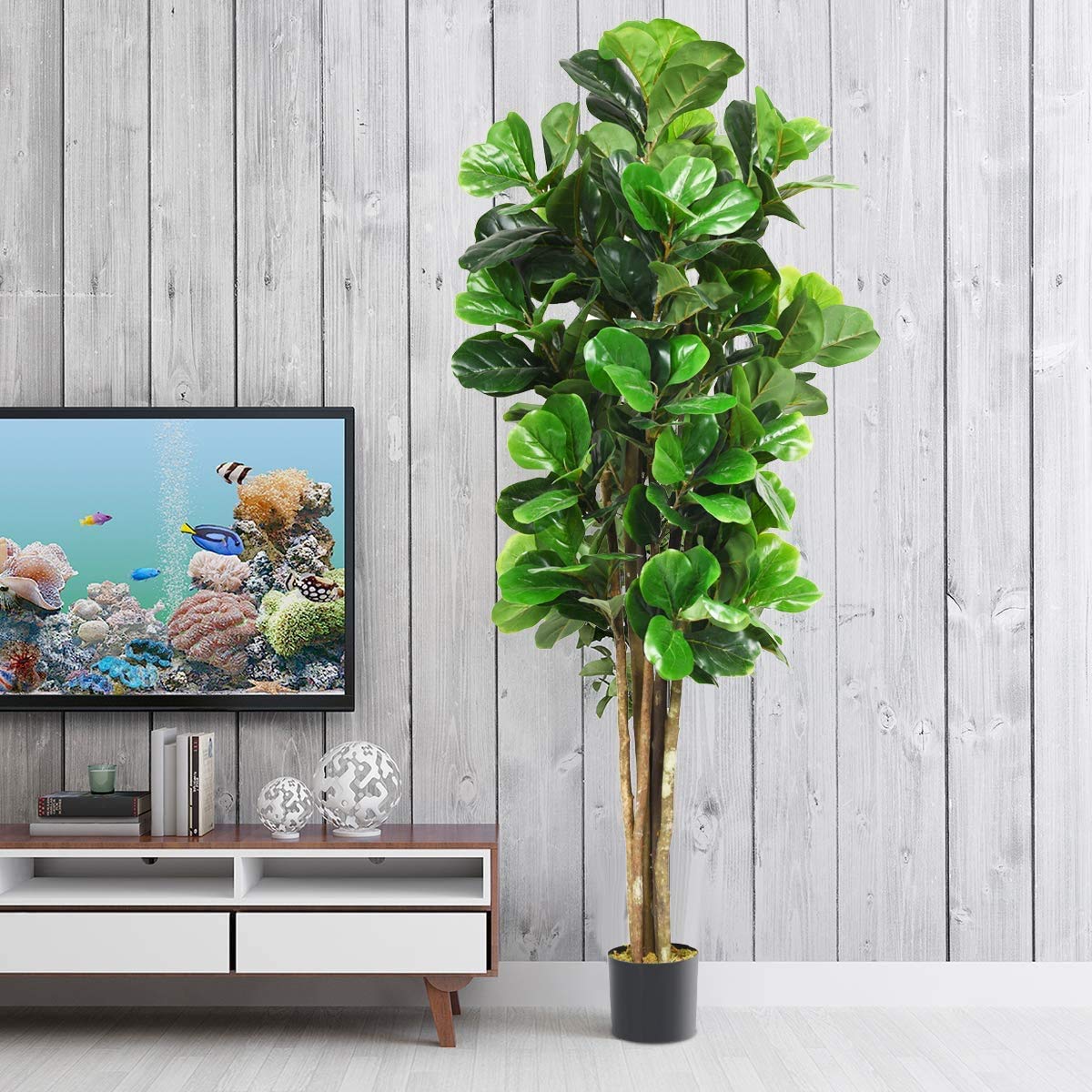 Fiddle Leaf Fig Tree, 6FT Tall Artificial Tree Greenery Plants in Pots