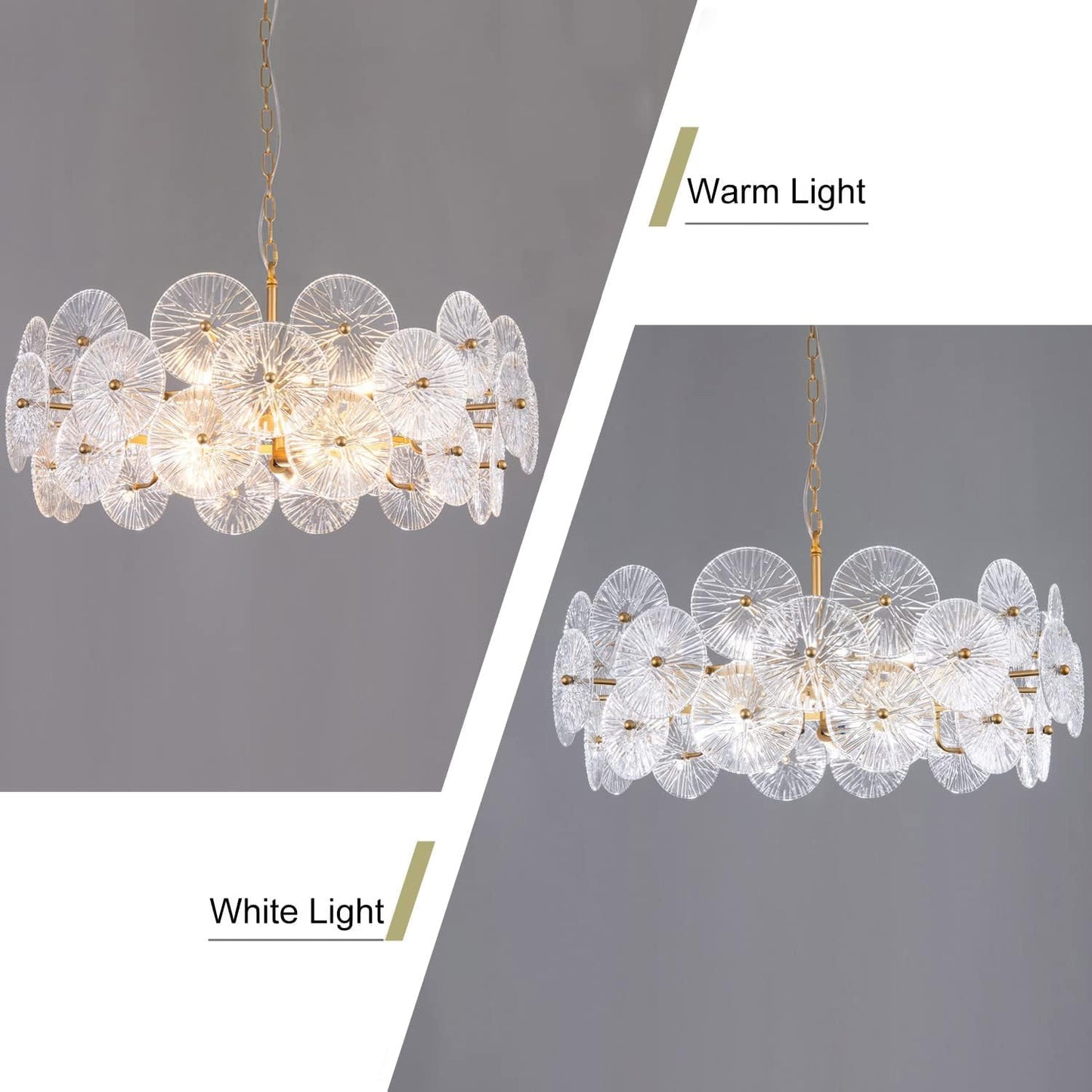 Modern Glass Chandelier 32.67", 3 Tiers Large Gold Ceiling Light Fixtures