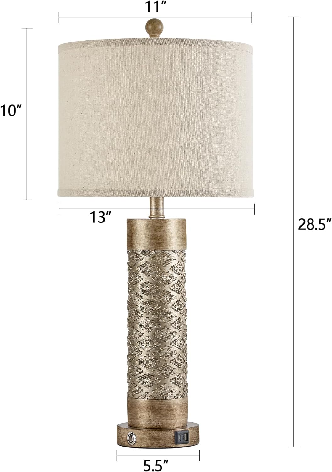 28.5" Farmhouse Table Lamp Set of 2 with USB Ports