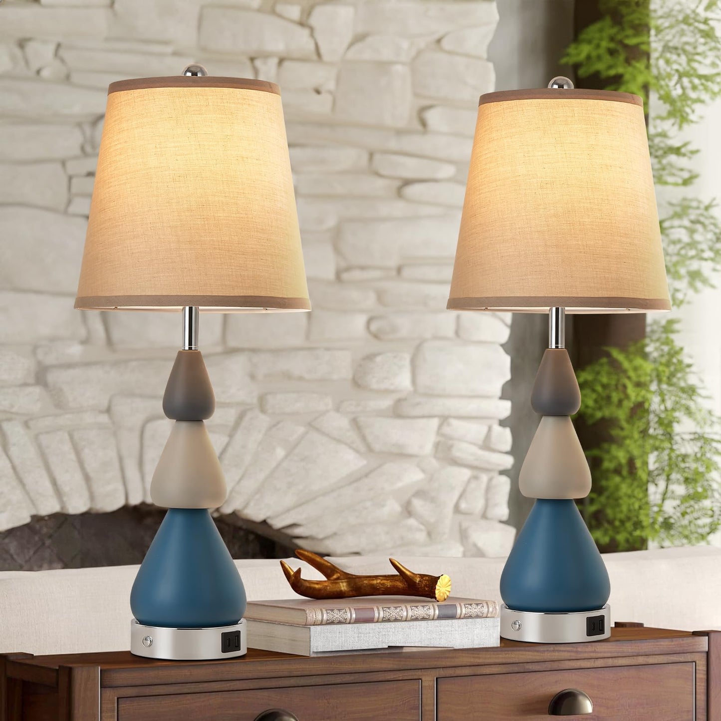 Set of 2 Touch Control Ceramic Table Lamps for Bedroom Livingroom