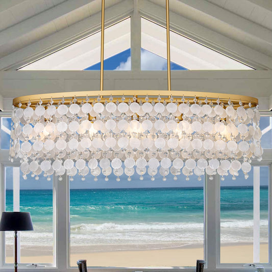 Shell Coastal Beach Lighting, 38.2" L Modern Gold Chandelier