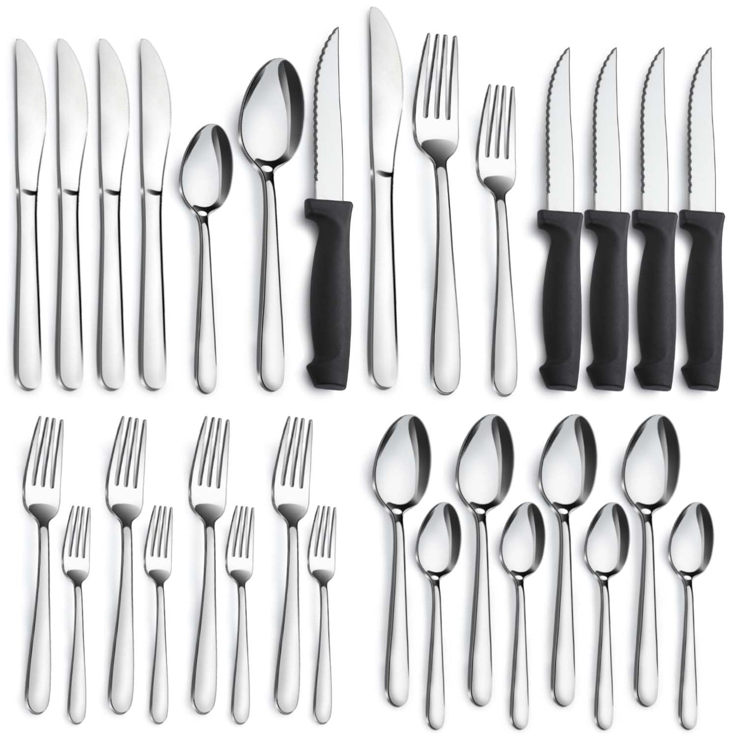 72-Pieces Silverware Sets for 12, Flatware Set with Steak Knives