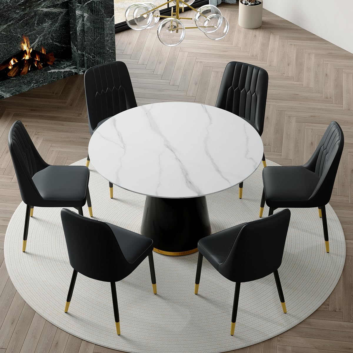 Round Dining Table Set for 6, 45''Round Wooden Dining Set