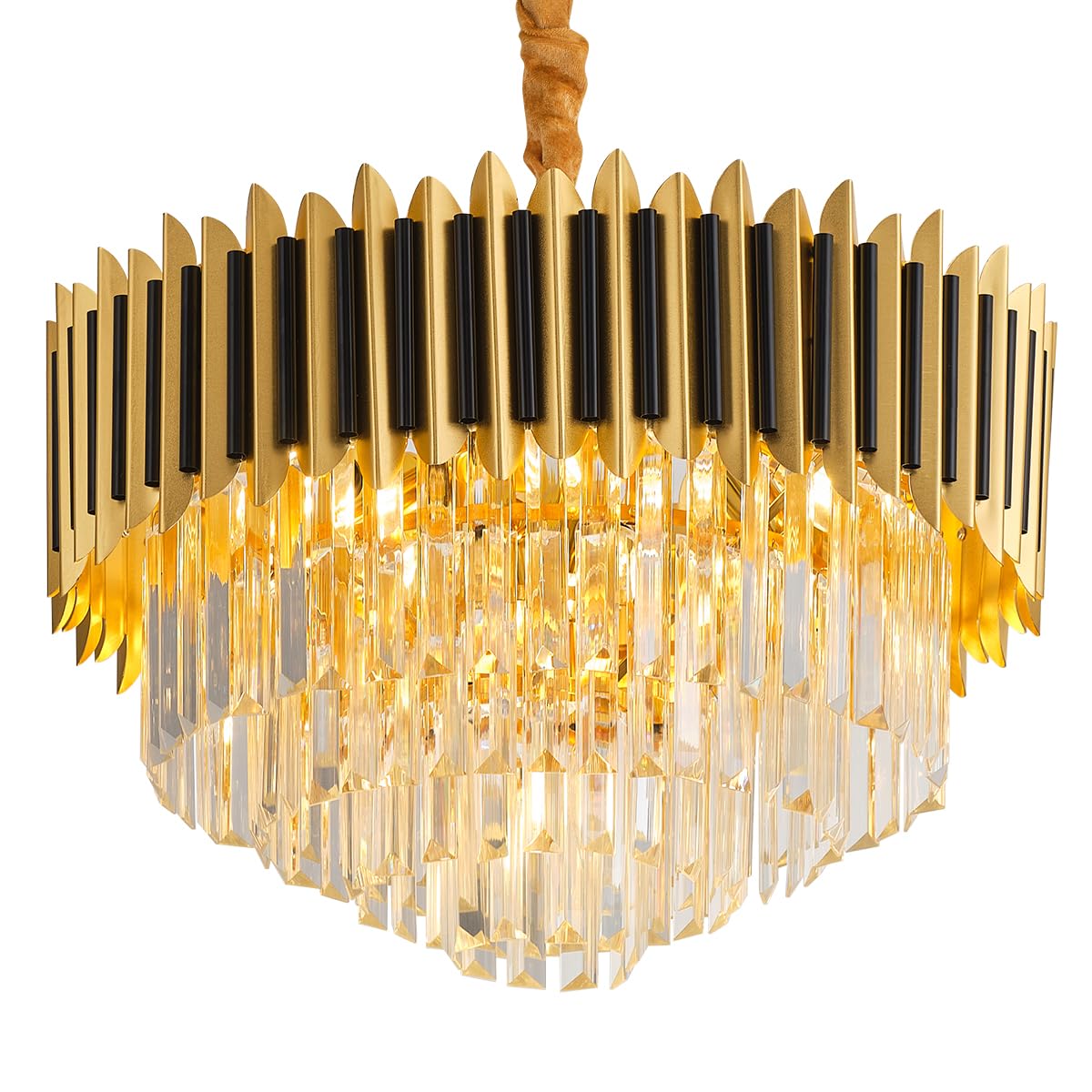 24" Crystal Chandelier Modern Gold 9-Light 5-Tier Luxury