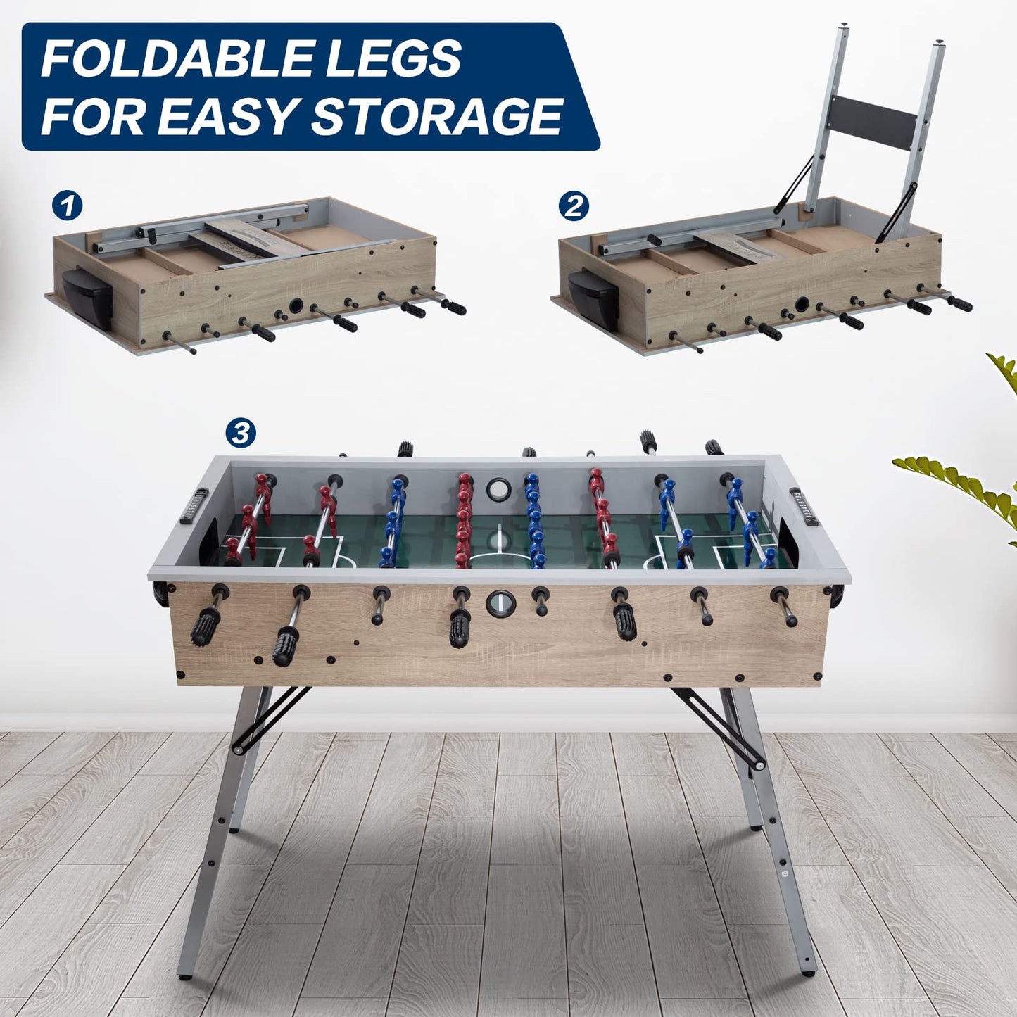 48" Game Room Size Folding Foosball Table, Foldable Space Saving Table Soccer Game