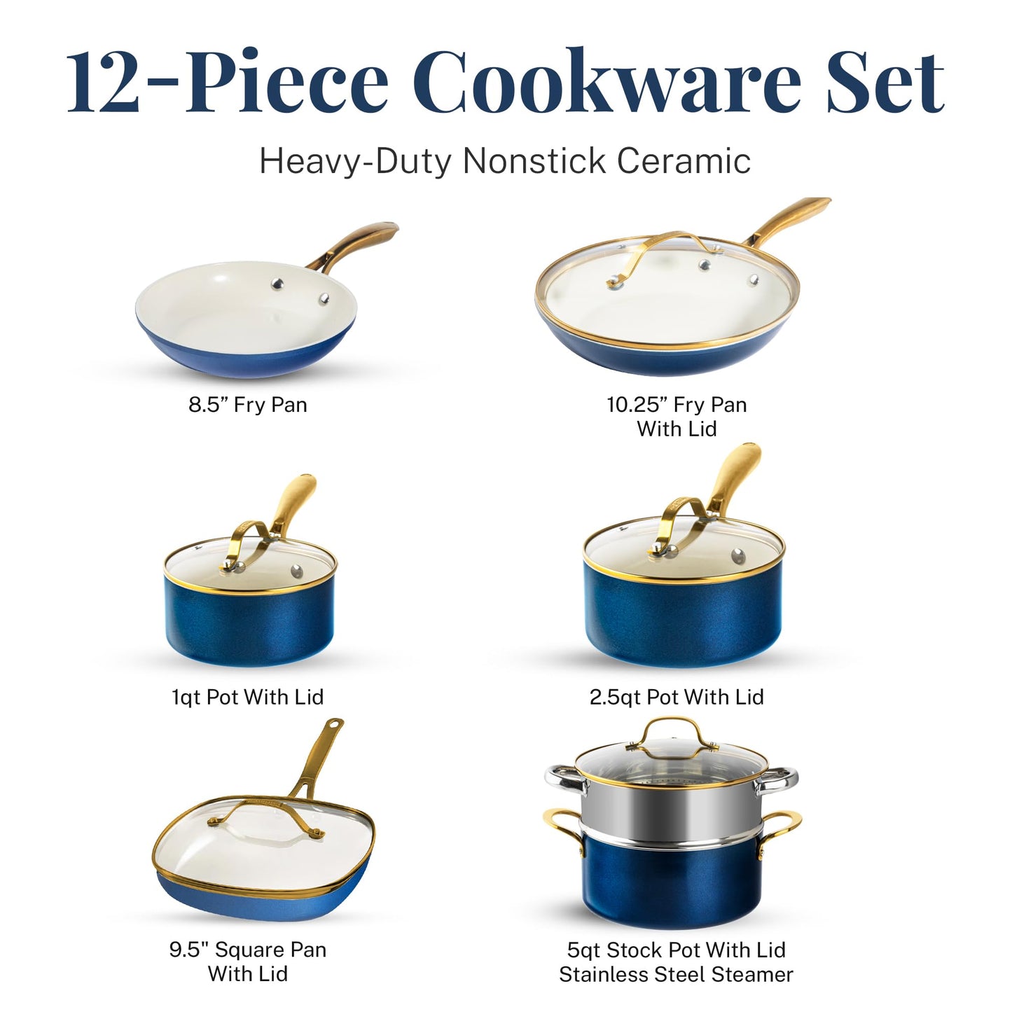 12 Pc Ceramic Pots and Pans Set Non Stick, Kitchen Cookware Sets