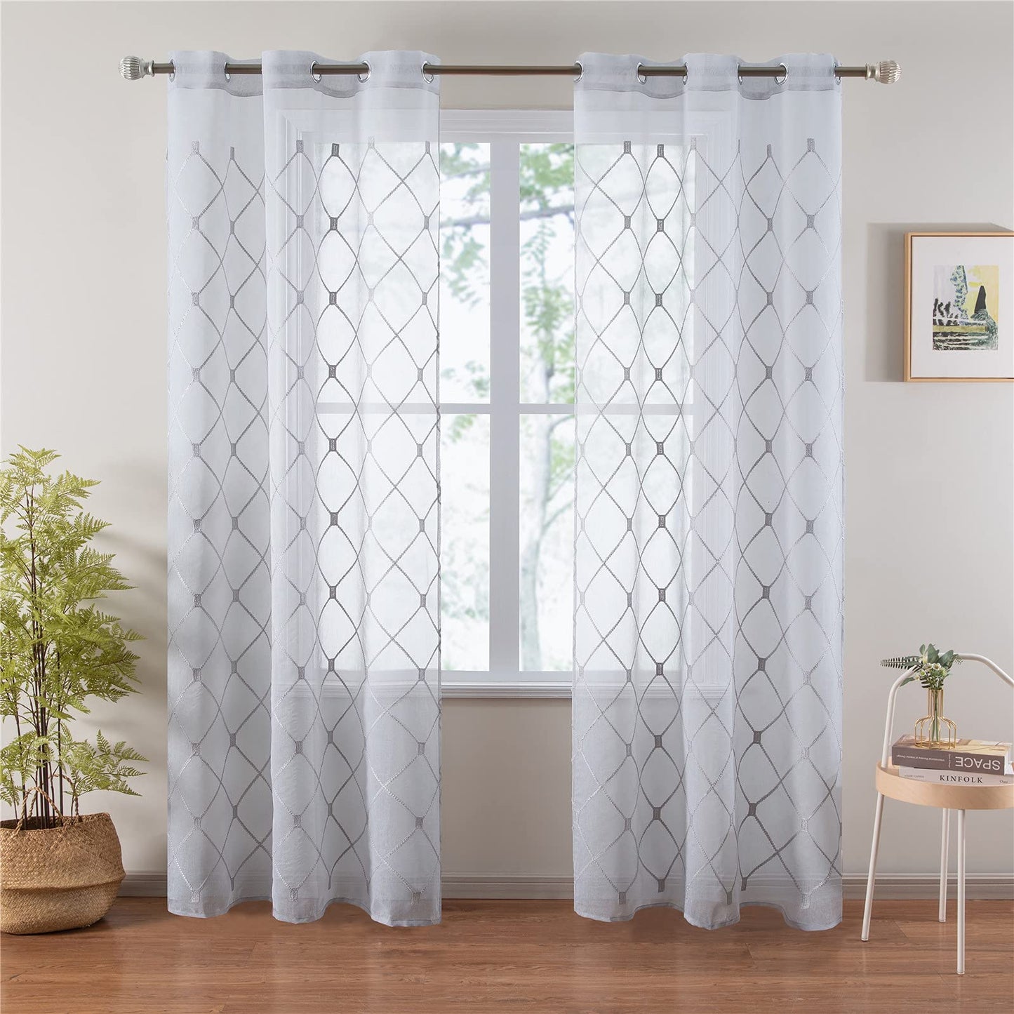 White Sheer Curtains 84 Inches Long for Living Room, 2 Panels Set